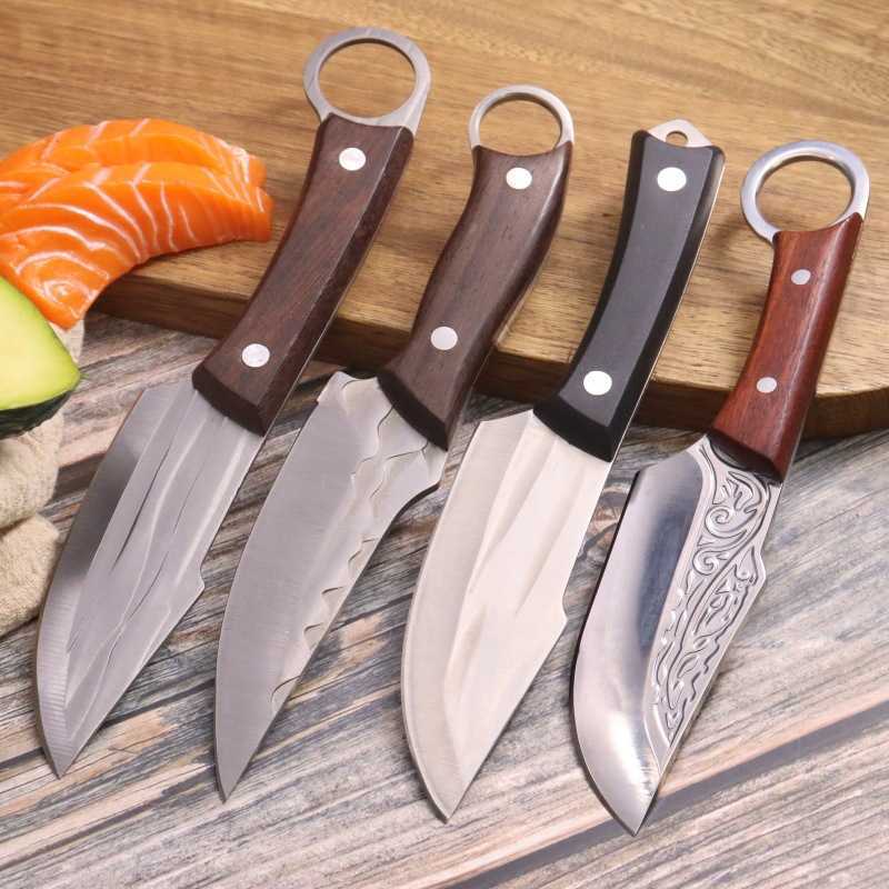 Handheld Meat Knife Multifunctional Forged Hammer Pattern Knife Camping Portable Small Straight Knife Portable Outdoor Fruit Knife H251015