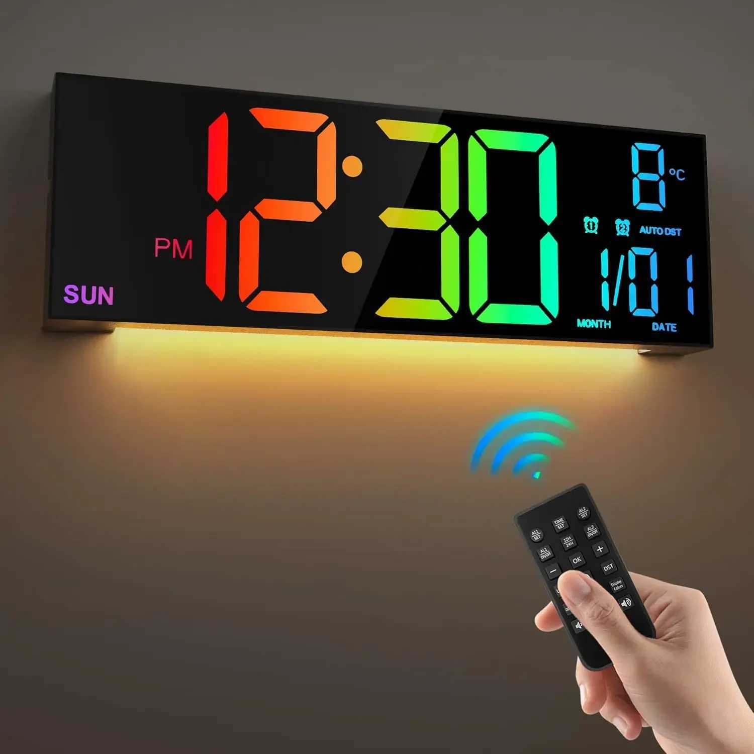 162 Large Digital Wall Clock with Remote Control Big LEDDual Alarm8 RGB Colors Digital Alarm Clock Electronic Watch C251015