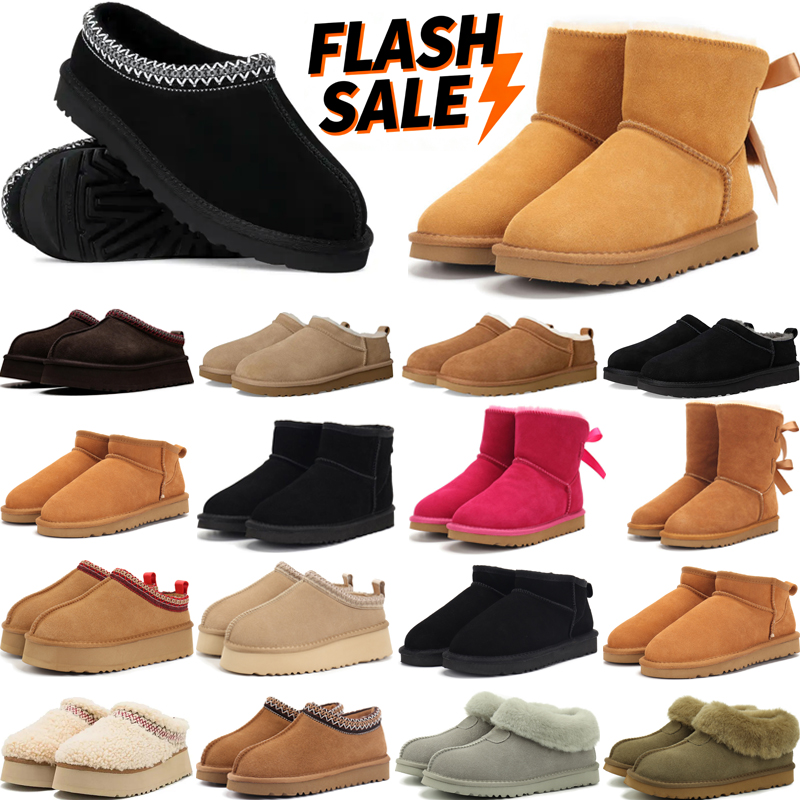 designer boots tazz tasman slippers platform women winter booties Luxury snow boot ankle short bow mini fur Dusted Cocoa black khaki pink red shoe