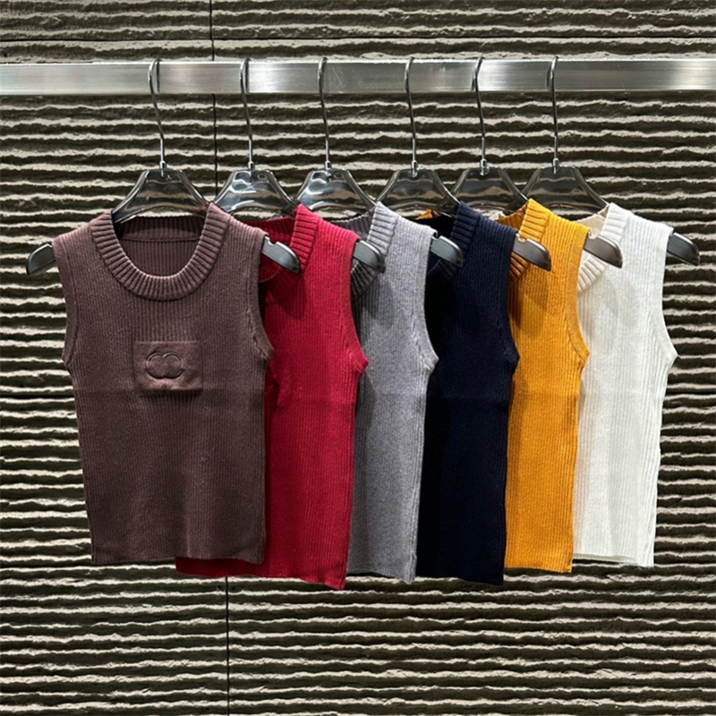 Women Solid Color Knitted Vest Casual Cropped Tank Tops Gym Elastic Yoga Vest