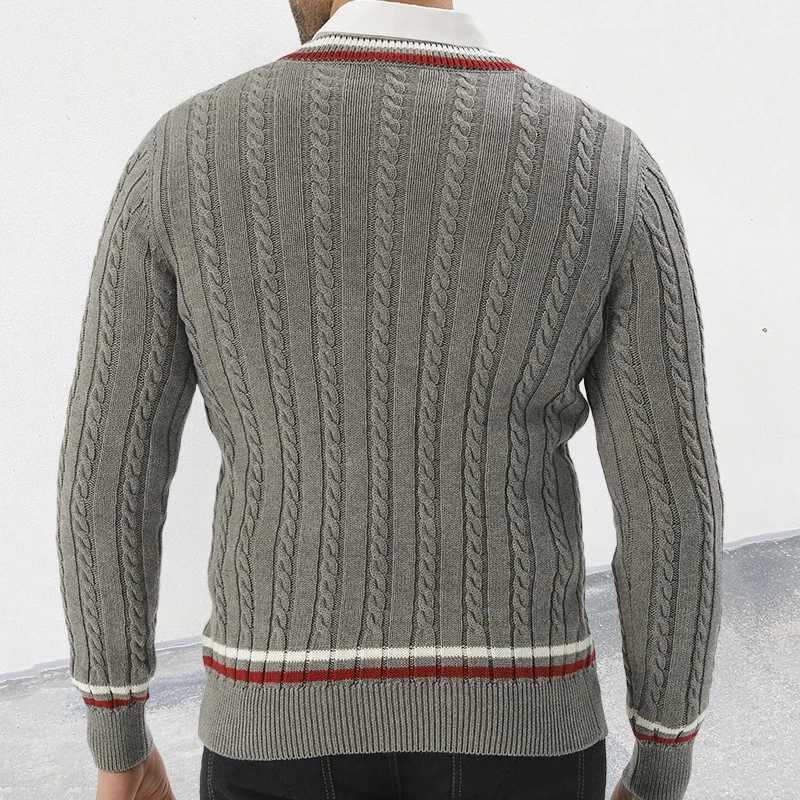 2024 Autumn Fashionable Sweater Mens Long Sleeve V Neck Striped Knit Jumpers Men Casual Slim Knitting Pullover Tops Streetwear J251015