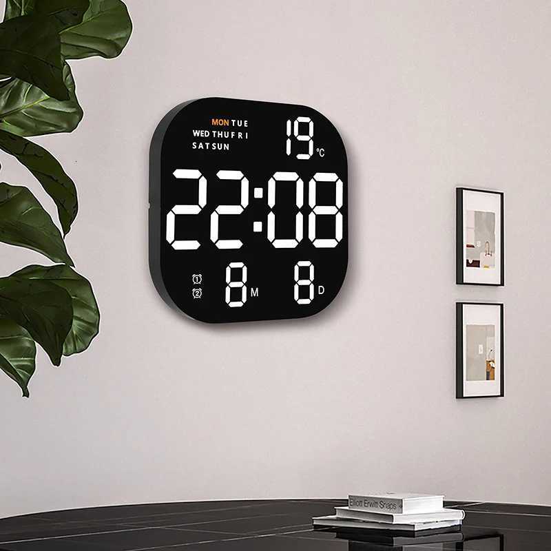 Digital Wall Clock Remote Control Temperature Date Week Display Memory Mode Desktop Clock Dual Alarms LED Clock Room Decor C251015
