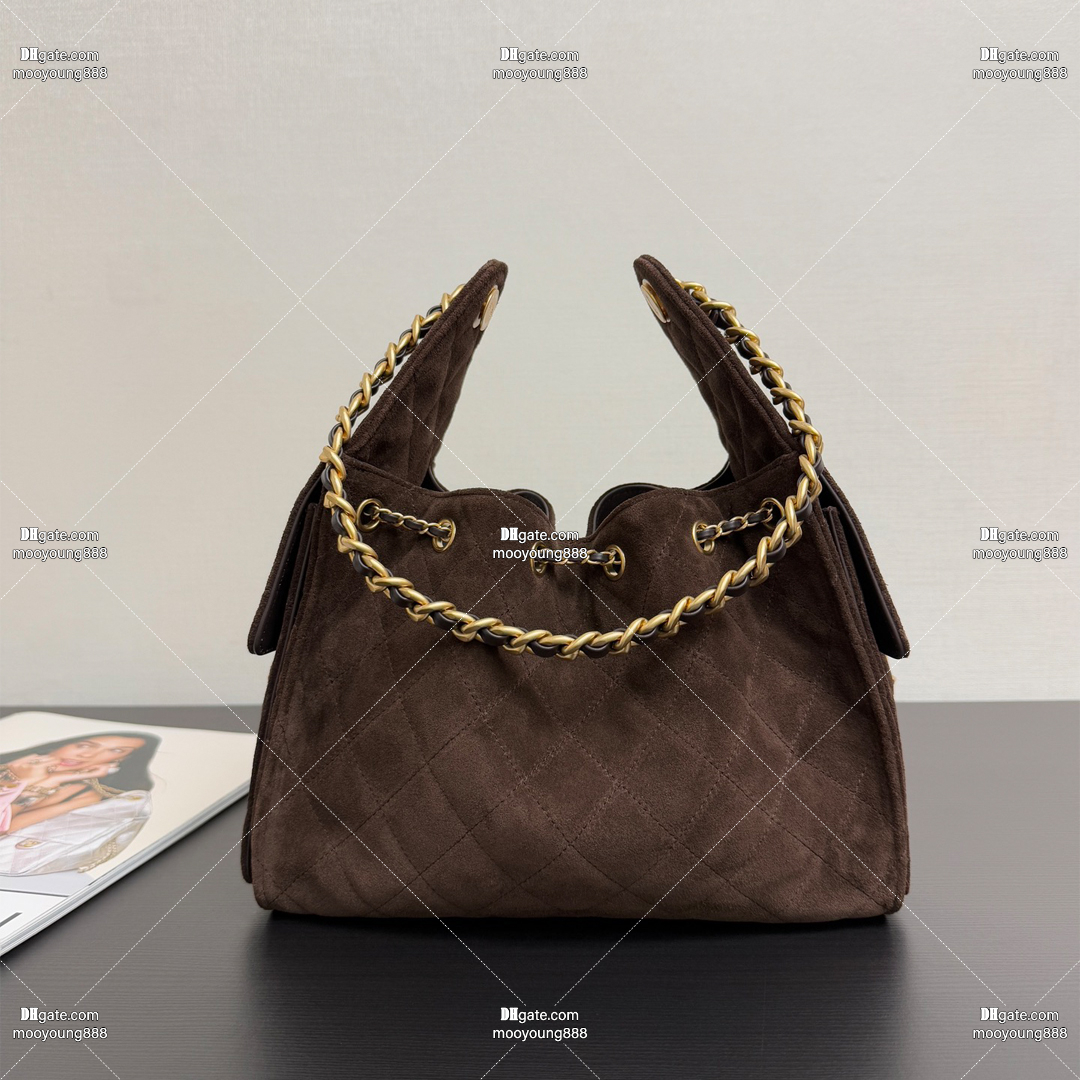 12A Upgrade Mirror Quality Designer Suede Bags for Women 25 Handbags Genuine Leather Quilted Shoulder Bags Dark Brown Purse AS52393 AS5311