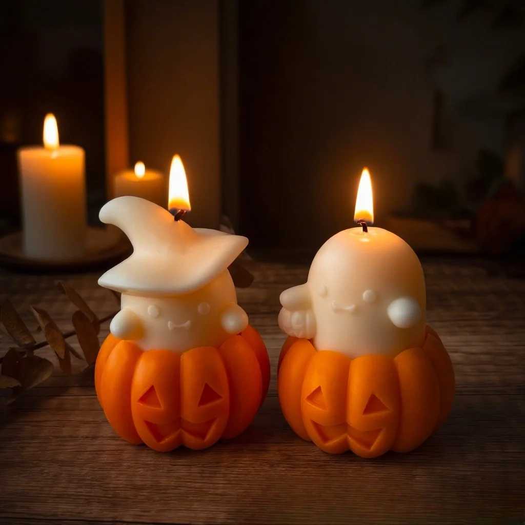 12pcs Ghost Pumpkin Scented Candle Adorable Soy Wax Candles Idea Gifts for Holiday Halloween Home Party Atmosphere Decorative C251015