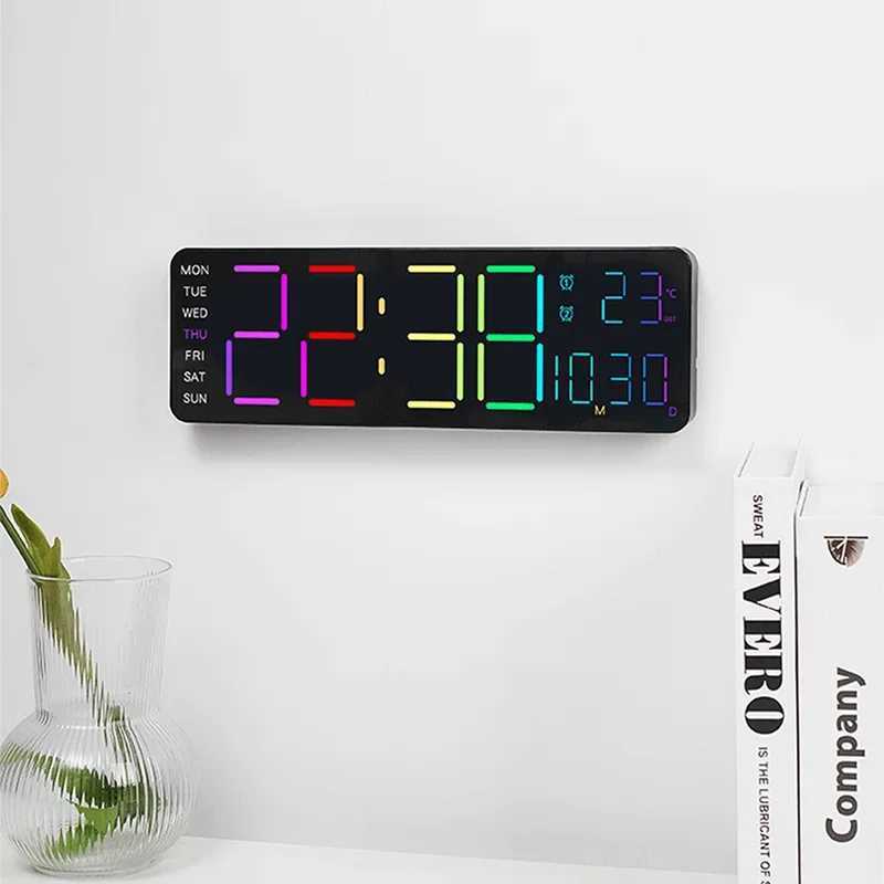 13 Large Digital Alarm Clock with Remote Control 11Color Dynamic RGB Display LED Multicolor Ambiance Wall Clocks Room Decor C251015
