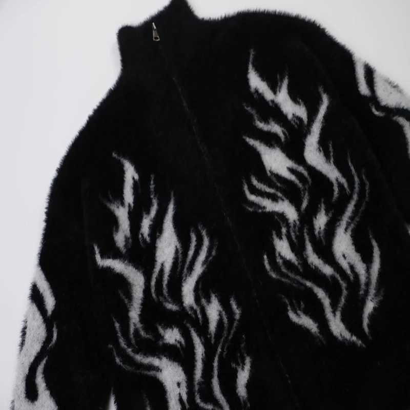 Vintage Totem Flame Jacquard Knitt Zipper Sweater Men Women High Quality Winter Pink Black Keep Warm Trendy Sweaters Coat J251015