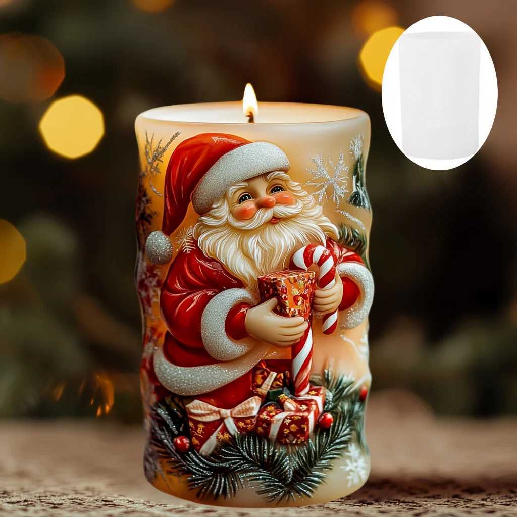 3DReindeer riding Santa Claus cylindrical candle silicone mold Christmas tree snowflake snow forest reindeer resin molds C251015
