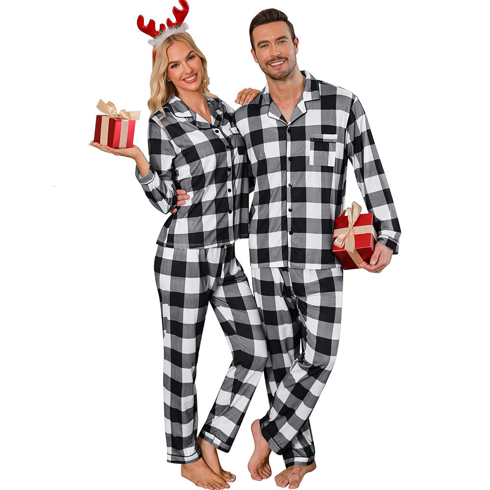 2025 New Mens Trendy Plaid Pattern Printed Home Casual Pajamas Set