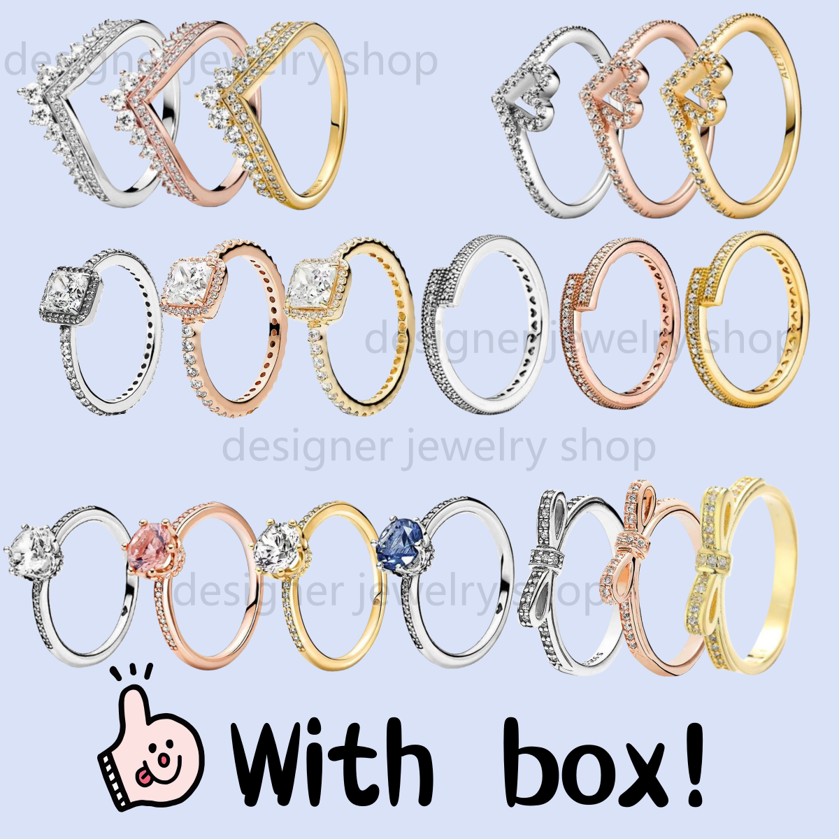 rings Designer Ring Gold Ring for Women Pure Silver Heart Ring Rose Square,Crown Gold Ring