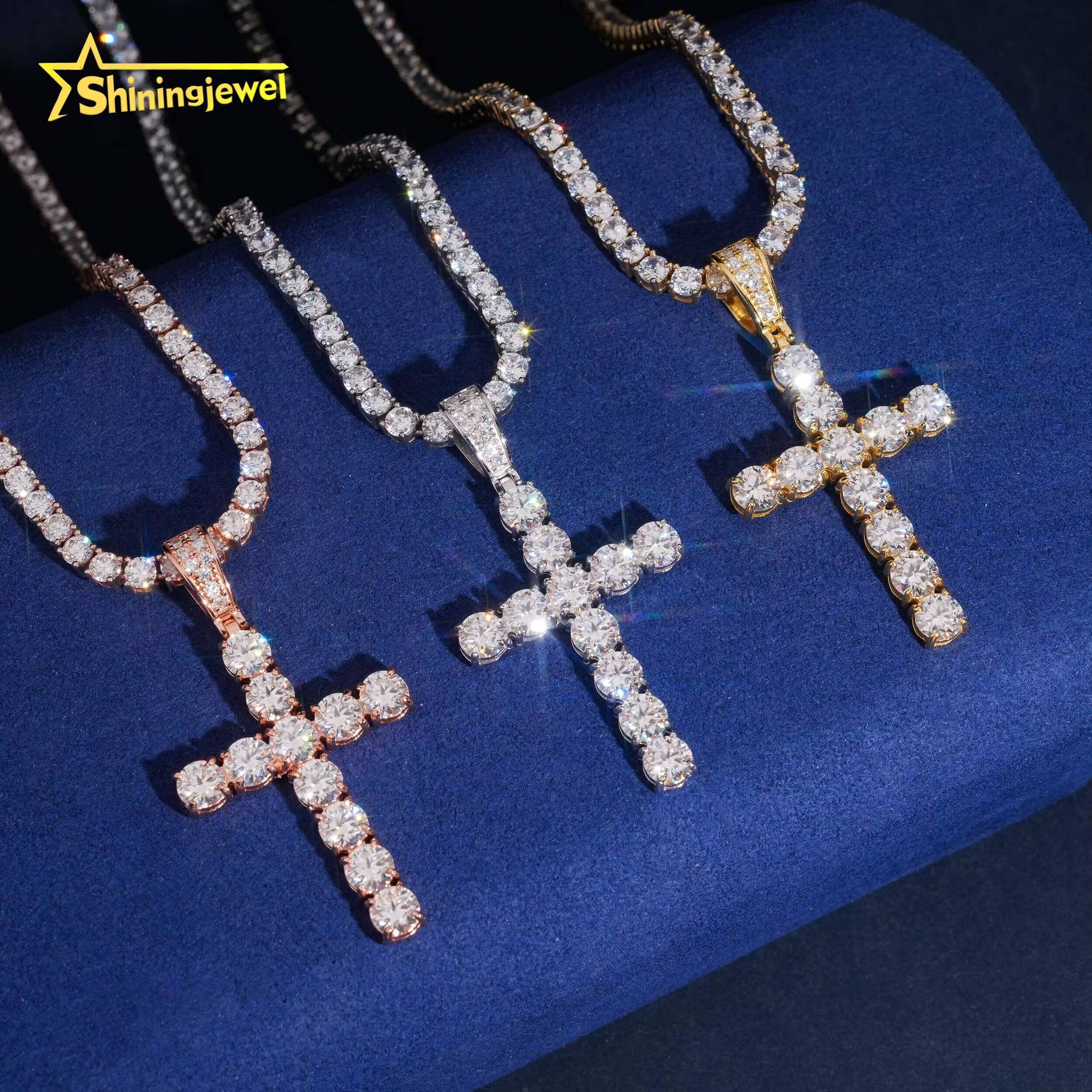 Hot Sale Cross Pendant Pass Diamond Test Moissanite 925 Sterling Silver Gold Plated Hip Hop Iced Out Cross Charm Pendant