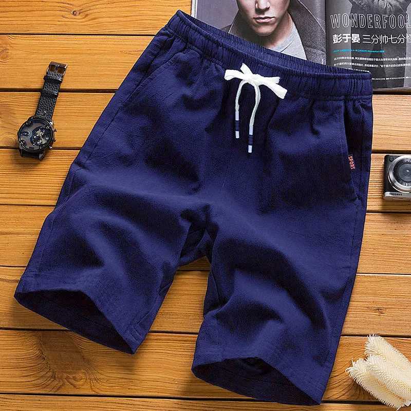 Summer new mens imitation linen breathable shorts Hawaii beach pants mens solid color shorts loose multifunctional street weaT251015