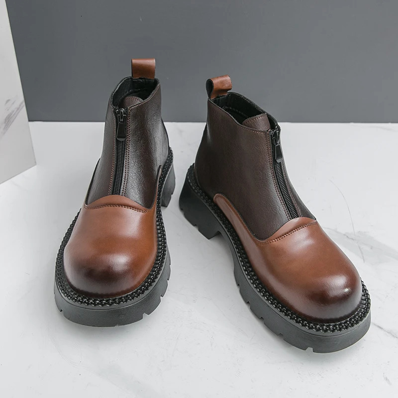Arrival Man Business Ankle Boots Round Toe Dress British High Top Leather Shoes SlipOn Casual Men Chelsea Botas 251014