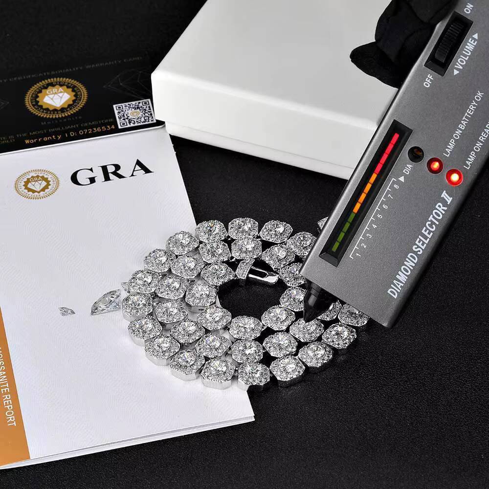 925 Sterling Silver Mens 10mm VVS Moissanite Tennis Chain Necklace Bracelet Full Iced Out Square Tennis Chain