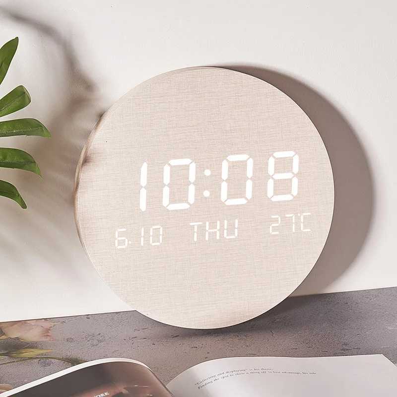LED Digital Wooden Wall Clock Temperature Date Time Display Wall Mounted AlARM Clock USB Charging Simple Clock C251015