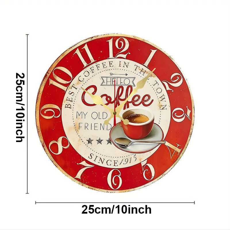 Coffee Themed Wooden Round Silent Hanging Wall Clock Suitable For Living Room Office Study Room Bedroom Home Decoration C251015