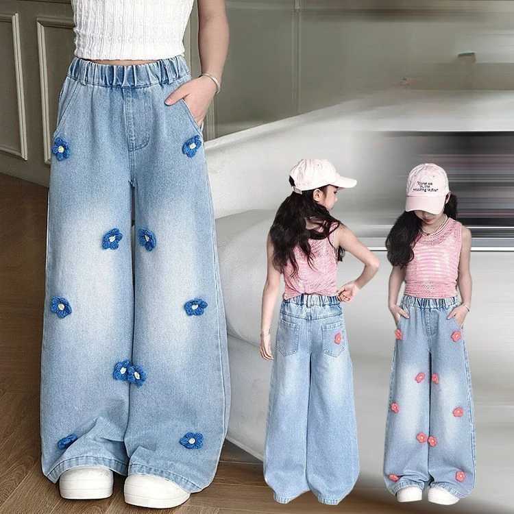Kids Jeans Flowerdecorated Wideleg Pants Baby Girl Jeans Girls Pants Kids ClothesT251015