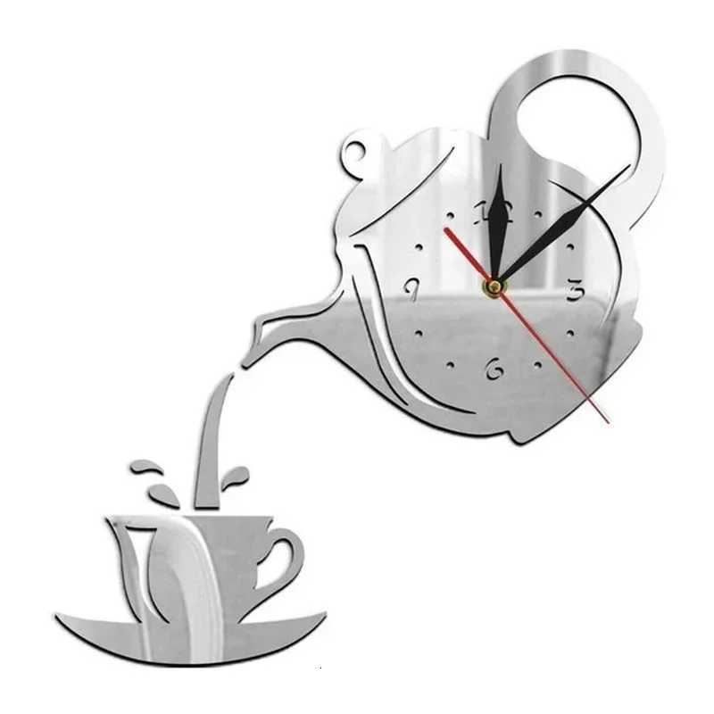 Coffee Cup Teapot Wall Clock 3D Acrylic Kettle Shaped Wall Clocks for Office Home Kitchen Dining Living Room Decoration C251015
