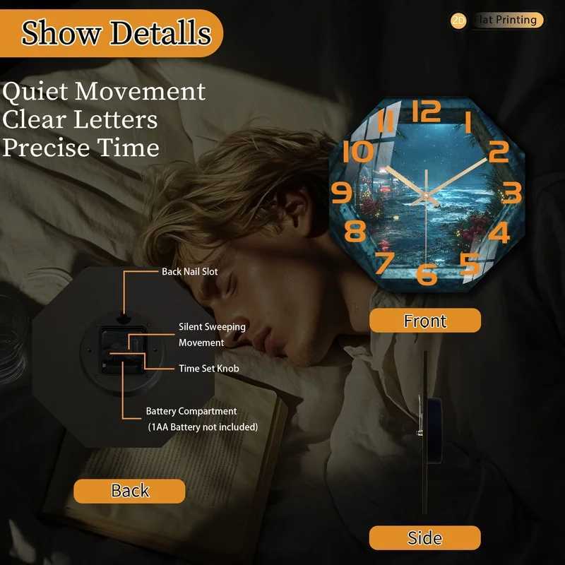 1pc Rich in Coastal Nightscape Octagonal Wall Clock for Study and Living Room Ideal Mothers Day and Easter Gifts C251015