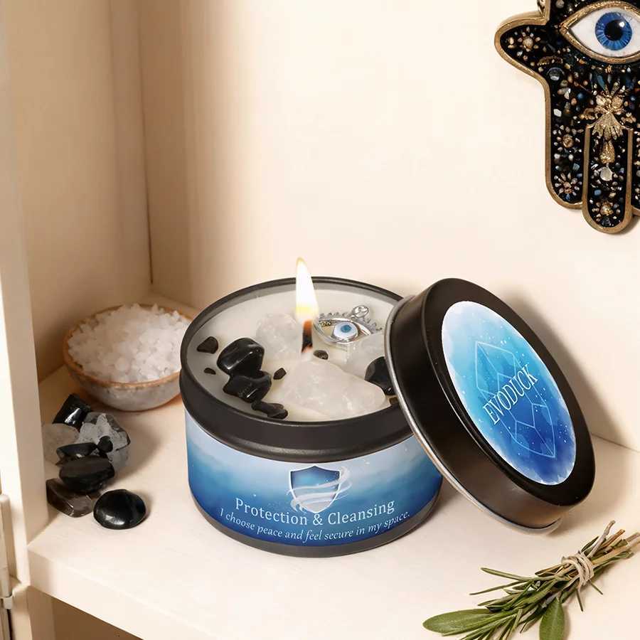 Sage Frankincense Scented Candles Law of Attraction Protection Cleansing Ritual with Crystals Christmas Halloween Home Use C251015