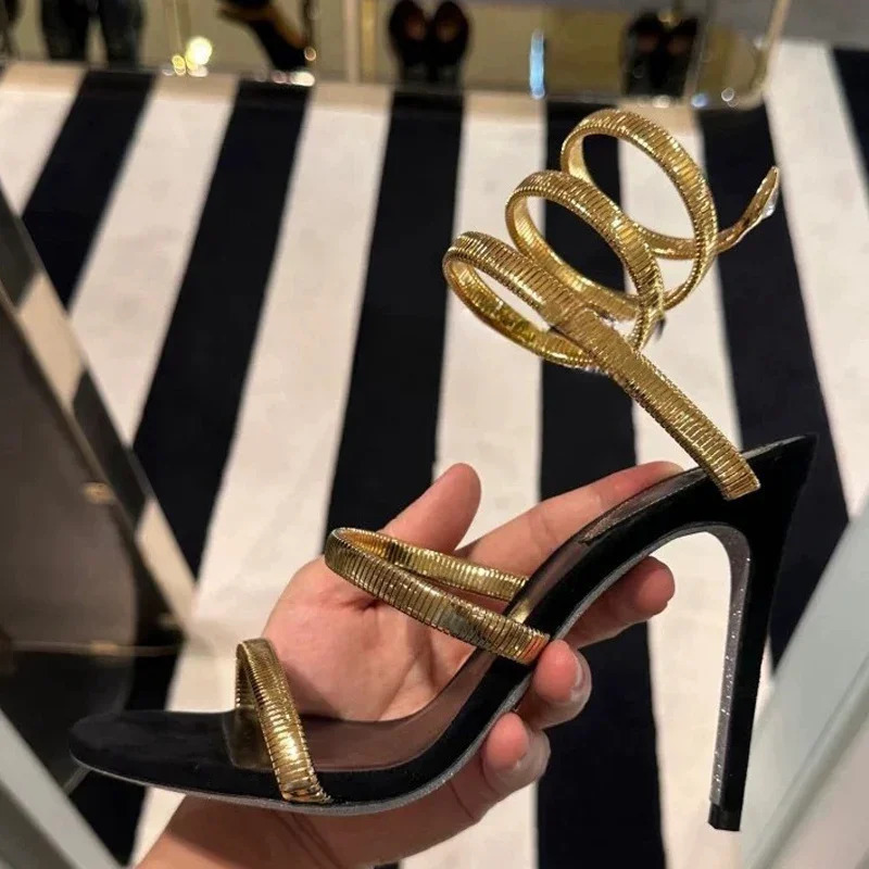 Eilyken Gold Silver Thin High Heels Ankle Strap Women Sandals Sexy Narrow Band Open Toe Stripper Prom Female Shoes 251014