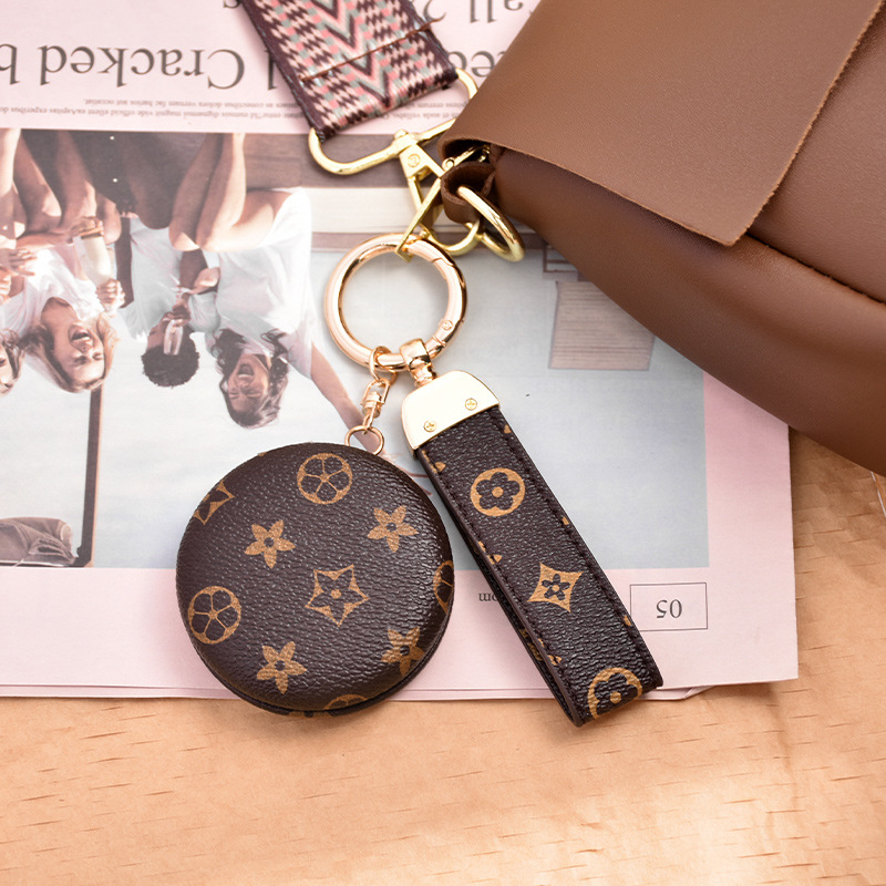 Luxury bag makeup mirror keychain Designer bag exquisite gift retro leather pendant double-sided mirror bag pendant
