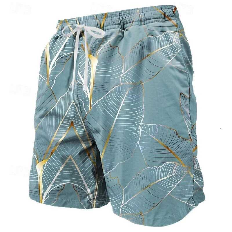 3D Printed Colorful Leaves Short Pants For Men Plant Stripes Pattern Beach Shorts Summer Casual Street Breathable Swim TrunksT251015