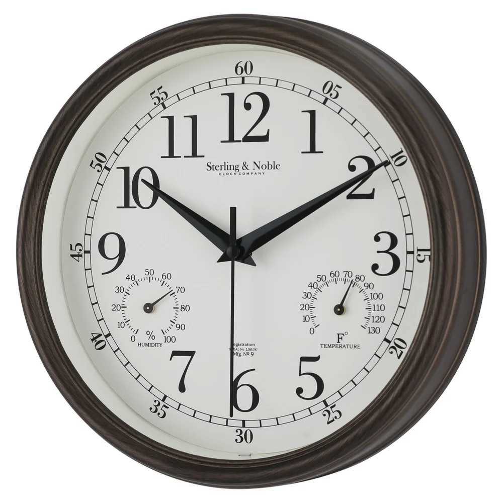 875 Inch Antique Bronze Indoor Outdoor Wall Clock with Thermometer Hygrometer Lightweight Durable Quartz Movement Analog Clock C251015