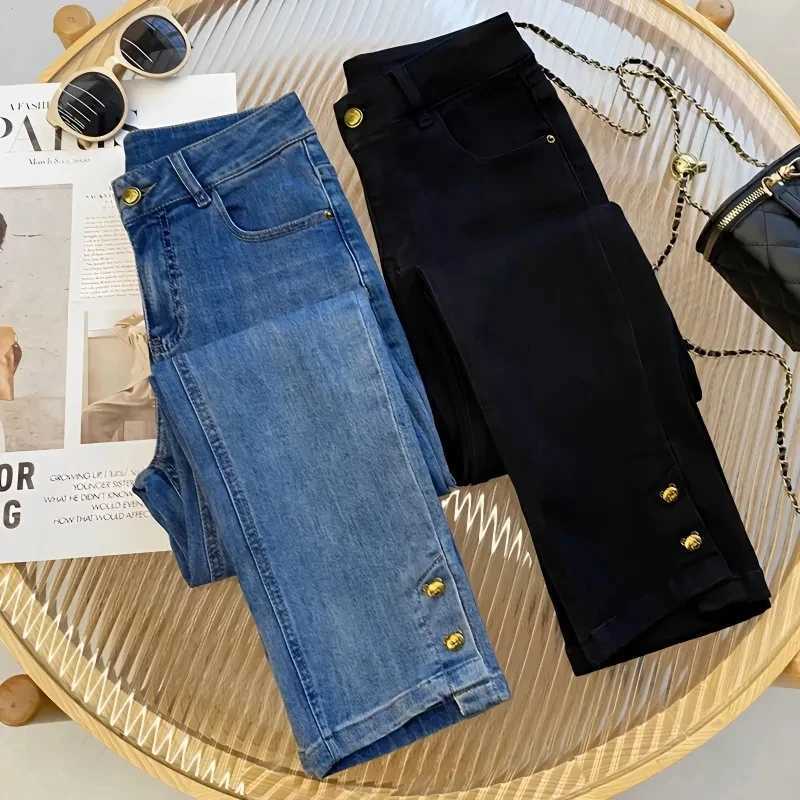 Black Cigarette Tube Jeans Womens Street wear 2025 Spring Autumn New high waisted Loose Casual Straight leg Nine points Pants W251015