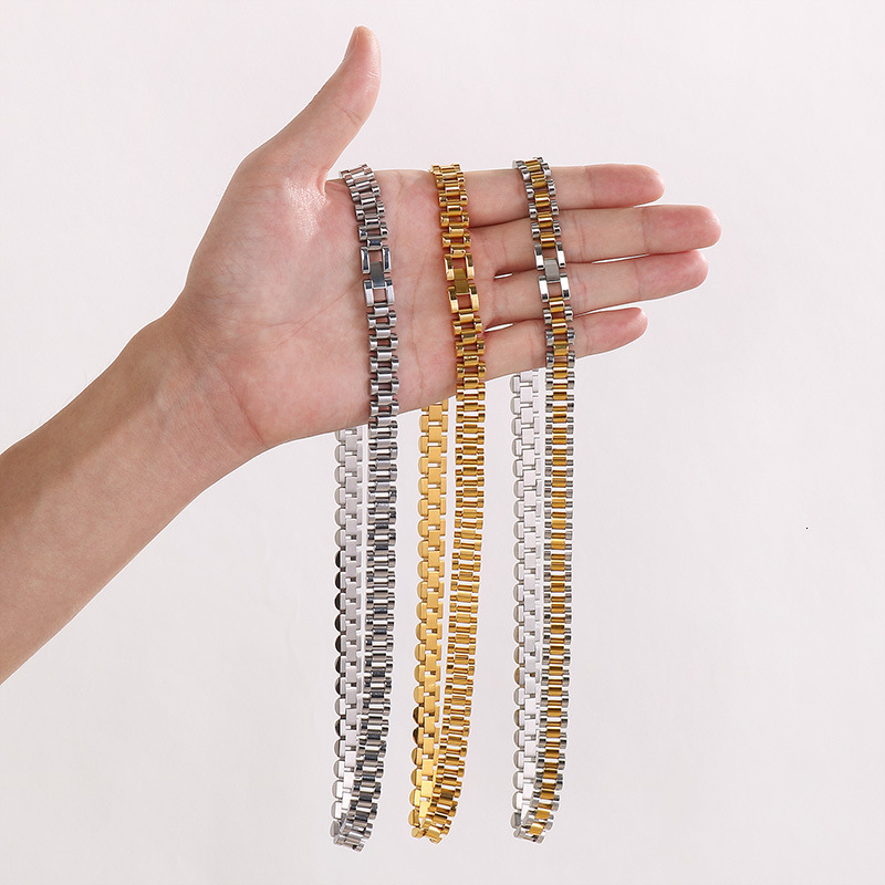 5060CM 10MM Watch Strap Chain Style Necklace For Men Women Gold Color Stainless Steel Choker Necklaces Jewellery Accessories 240313