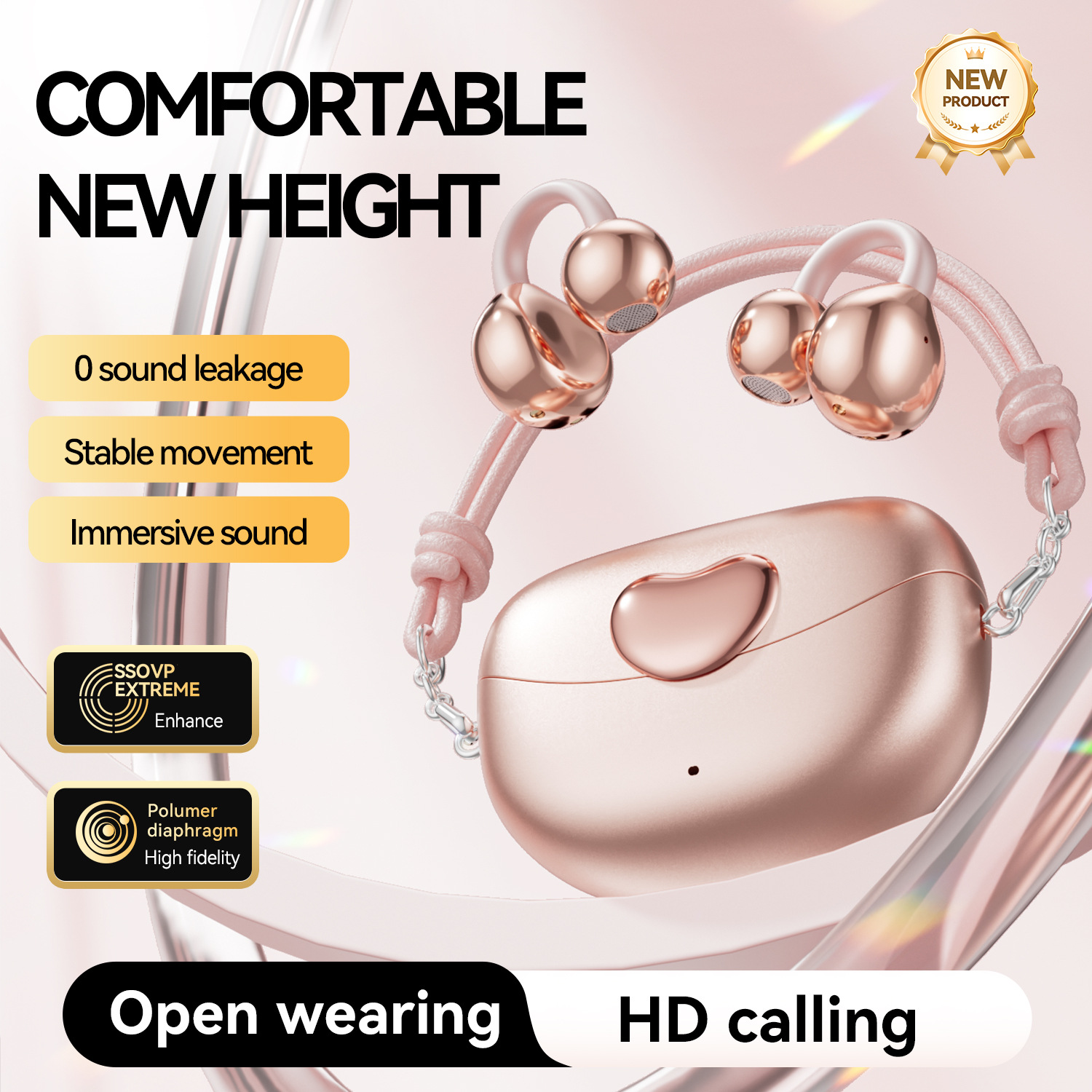 M106 Love Heart Wireless Bluetooth Headphones, Clip-On Style, Mini Bag-Friendly, Open-Ear Non-In-Ear Design, for Daily Use/Gym/Commute, Earbuds with S