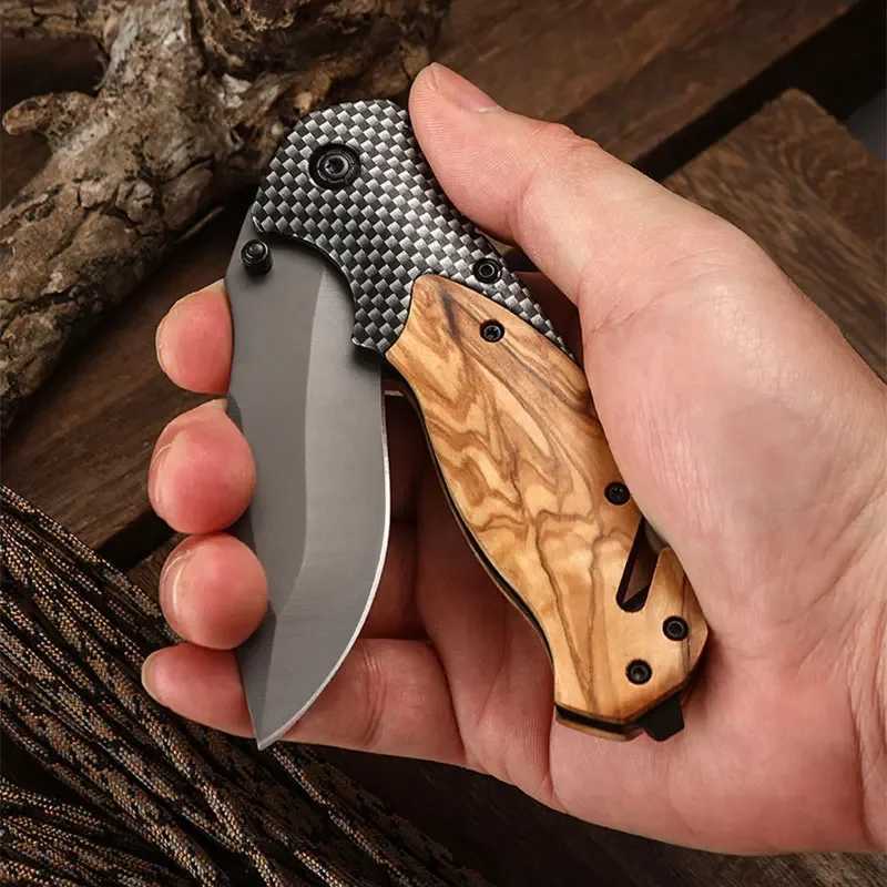 High Hardness Outdoor Folding Knife Wilderness Portable Tactical Straight Knife Carry Multifunctional Folding Knife Outdoor Tool H251015
