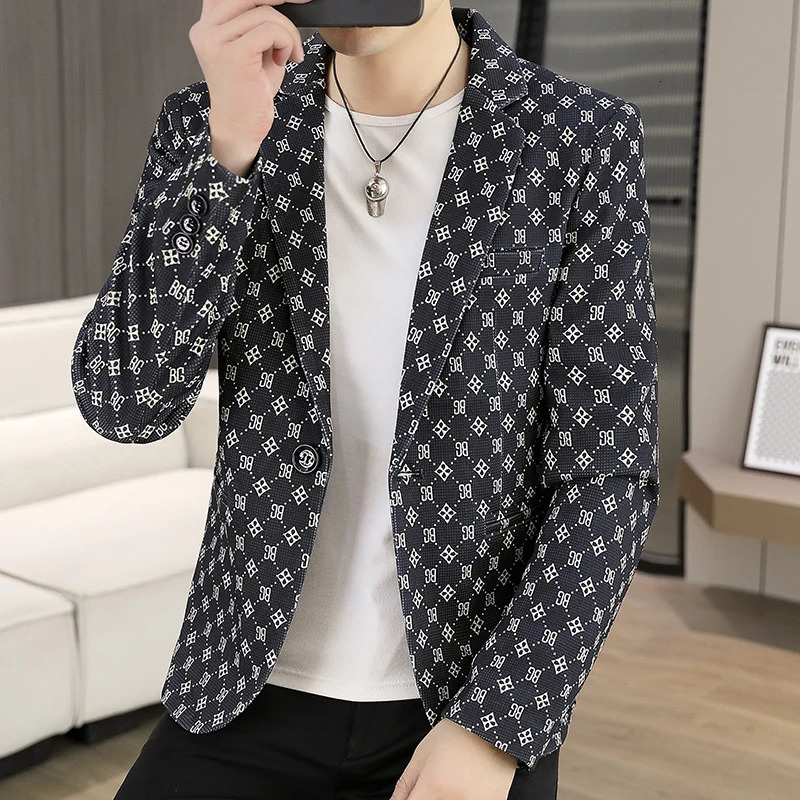 Mens Blazer Spring Autumn Casual Small Suit Checkered Jacket Fitted Large Size Single Western Wear Coat 251010