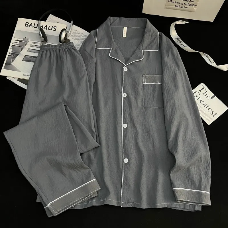 Cloud Cotton Mens Pyjamas SpringAutumn Cardigan Style LongSleeved Collared Lightweight Oversized Pyjamas Loungewear Set 251009