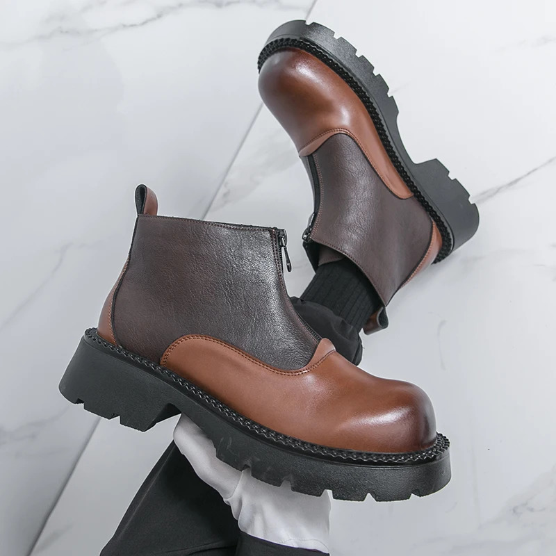 Arrival Man Business Ankle Boots Round Toe Dress British High Top Leather Shoes SlipOn Casual Men Chelsea Botas 251014