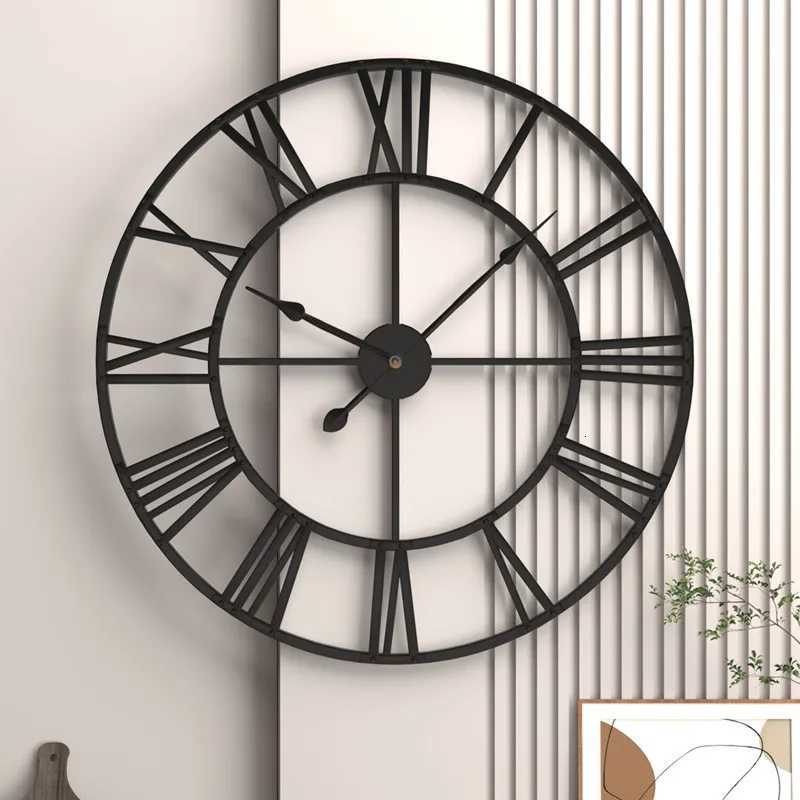60CM Large 3D Wall Clocks Roman Numerals Retro Round Metal Iron Accurate Silent Nordic Hanging Ornament Living Room Decoration C251015
