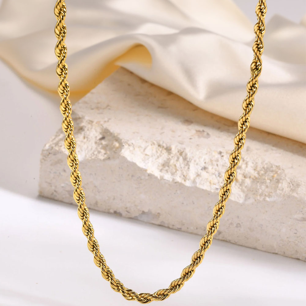 Stainless Steel Rope Chain Necklace for Men Women Hip Hop Gold Thick Chain Necklaces Waterproof Popular Fashion Jewelry Gift 2MM 3MM 4MM 5MM