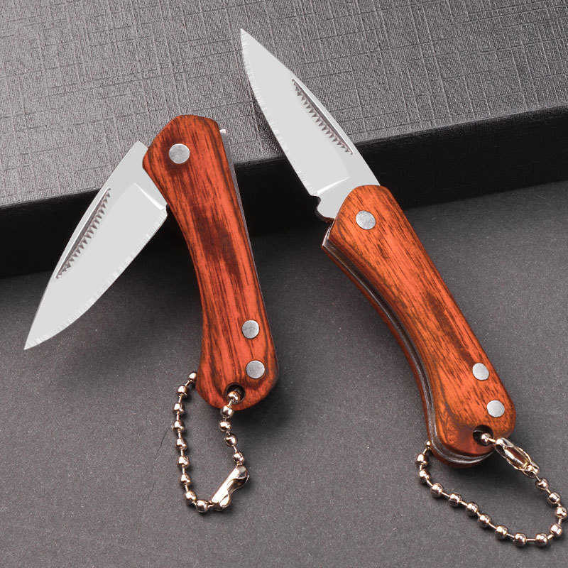 Outdoor Camping Portable Folding Stainless Steel Knife Straight Knife Household Sharp Fruit Knife Wooden Handle Meat Knife Express Knife H251015