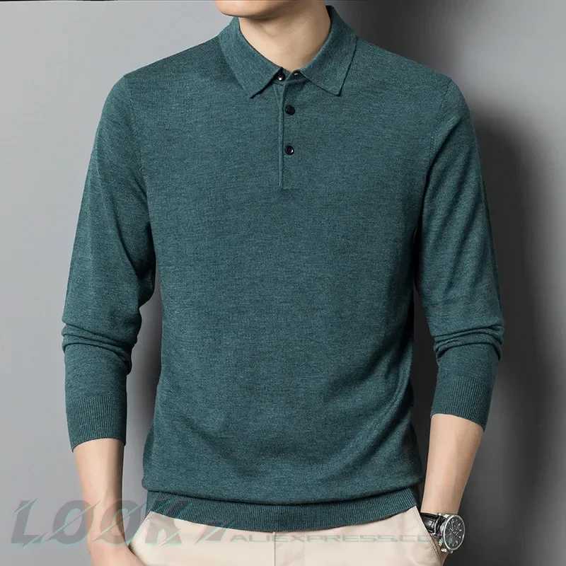 Mens Autumn LongSleeved Wool Blend Solid Color Polo Pullover Sweater with Lapel Casual Bottoming Sweater Sizes M4XL J251015