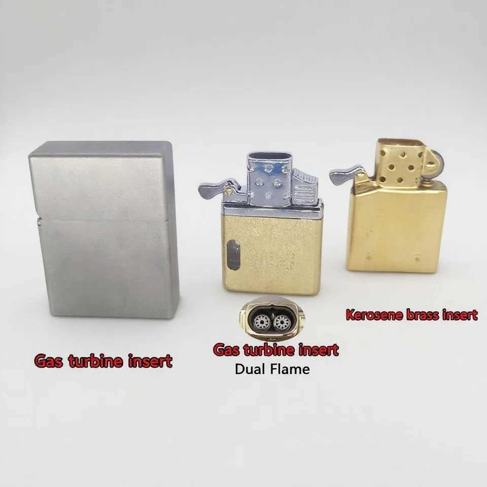 Titanium Shell Windproof Lighter with Brass Oil Fuel insert 2Turbine Gas Insert Waterproof Durable Mens Gift S251015 W260202
