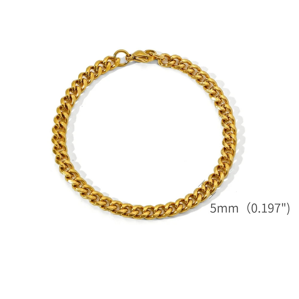 Gold Color Stainless Steel Cuban Chain Mens Bracelet Simple Retro For Women Hip Hop Jewelry Trend Accessories Gift 251010