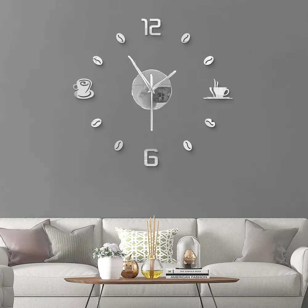 27inch Nordic Wall Clock Dining Restaurant Cafe Decorative Clocks Acrylic Mirror Wall Sticker Silent Quartz Watch Home Decor C251015