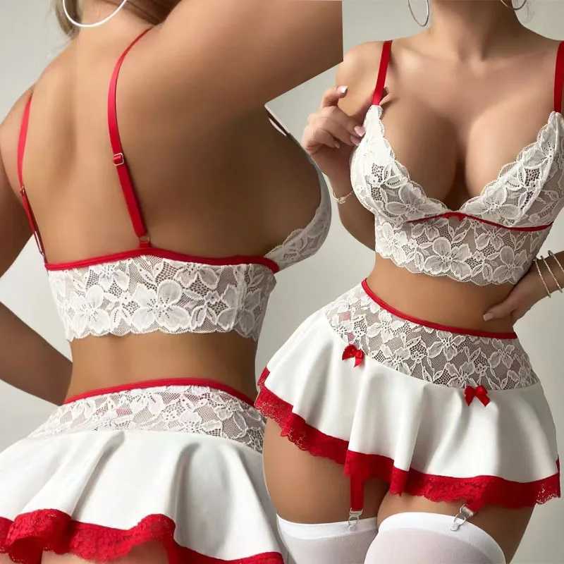 Cosplay Sexy Seamless Underwear Fancy Women Erotic Outfit Open Bra Fantasy Mini Skirt Garter Set R251015