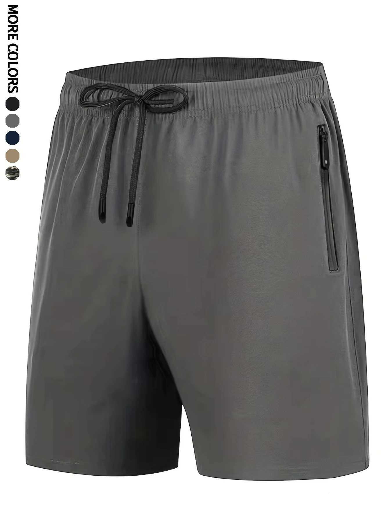 Mens Summer Drawstring Quick Dry Shorts For RunningBreathable With Zipper PocketsFitness Training7022T251015