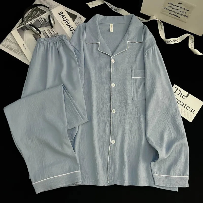 Cloud Cotton Mens Pyjamas SpringAutumn Cardigan Style LongSleeved Collared Lightweight Oversized Pyjamas Loungewear Set 251009