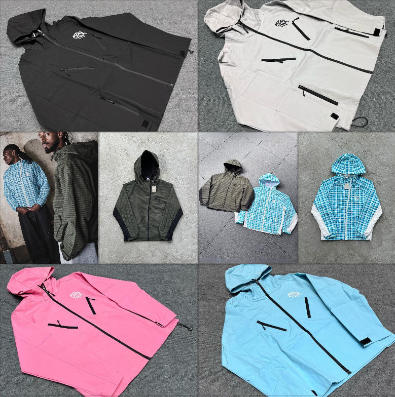 Mertra Hooded Jacket Outdoor Jackets For Men Women Trendy American Loose Casual Stand Up Collar Plaid Windbreaker Zipper Coats