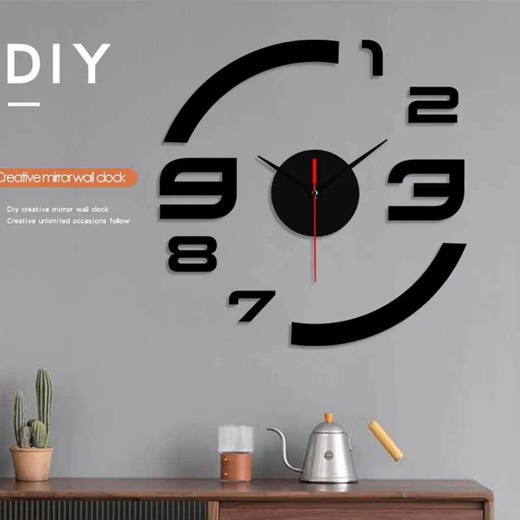 Diy Wall Clock Modern 3d DIMEnsion Mirror Art Wall Clock Arabic Numerals Wall Sticker Clock Home Room Decoration Black C251015