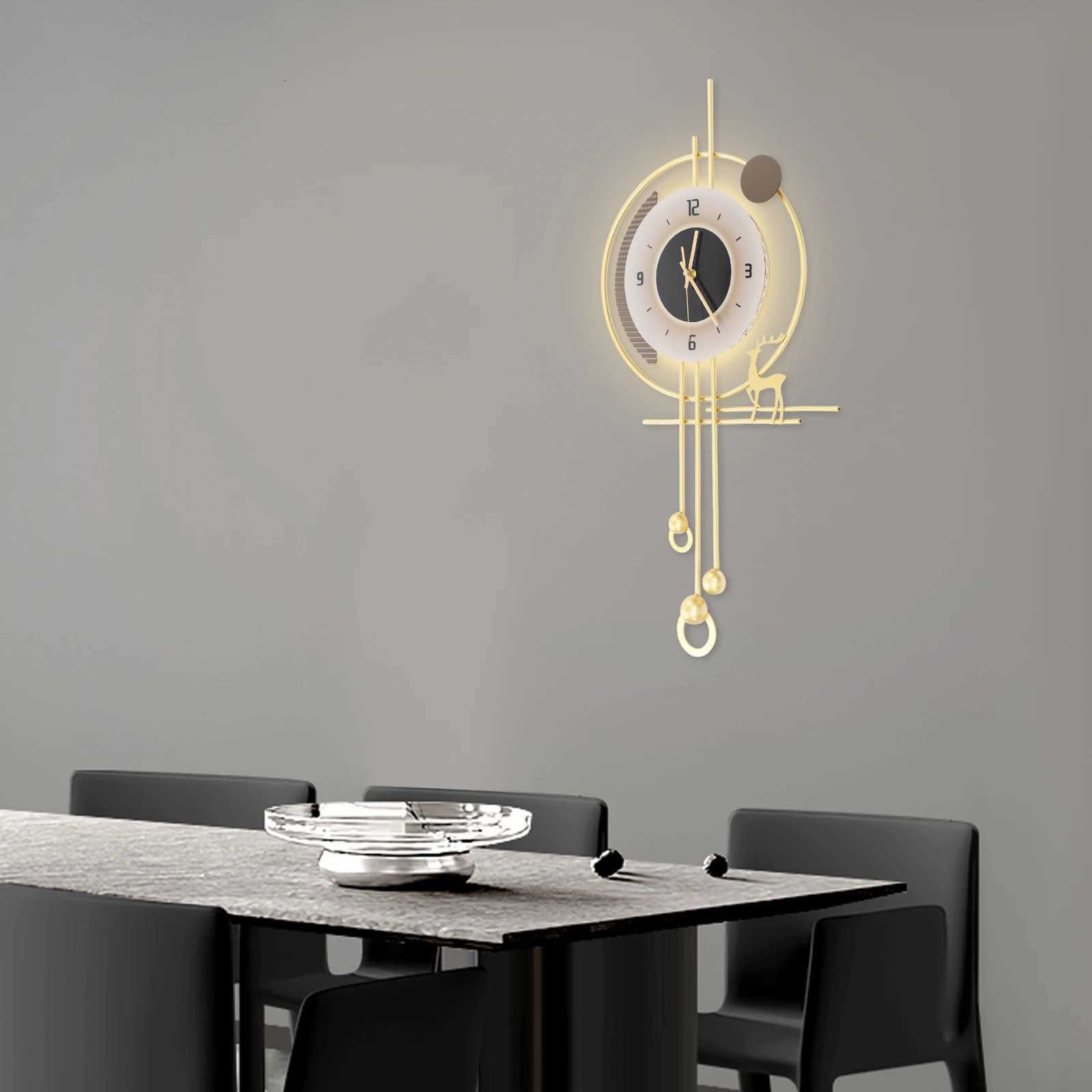 Modern Gold Iron Wall ClockSoundControl 39x24x80 cm LED Lighting Wall Clock Battery Powered WallMounted for HomeBedroom C251015