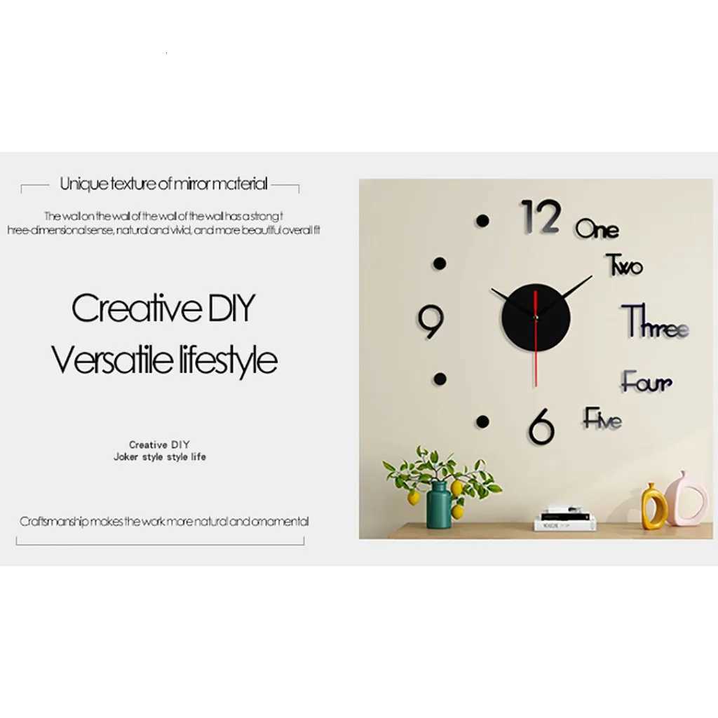 Diy Wall Clock Modern 3d DIMEnsion Mirror Art Wall Clock Arabic Numerals Wall Sticker Clock Home Room Decoration Black C251015