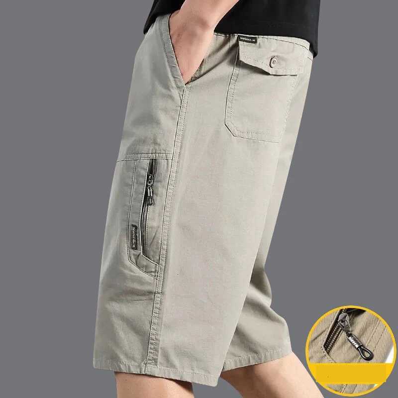 Classic Cargo Shorts Men Zipper Pocket Casual Knee Shorts Loose Straight Cotton Work Shorts Man ClothesT251015