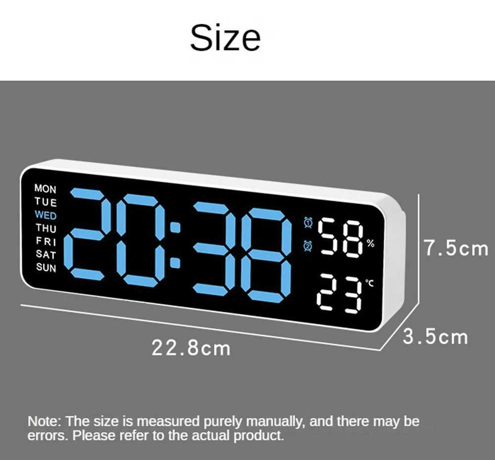 Large Digital Wall Clock Temperature and Humidity Week Display Brightness Adjustable Electronic LED Table Alarm Clock 1224H C251015